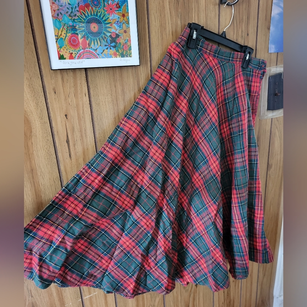 Vintage plaid wool circle skirt